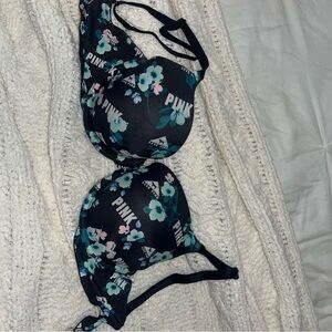 PINK Victoria's Secret Black Floral Bra